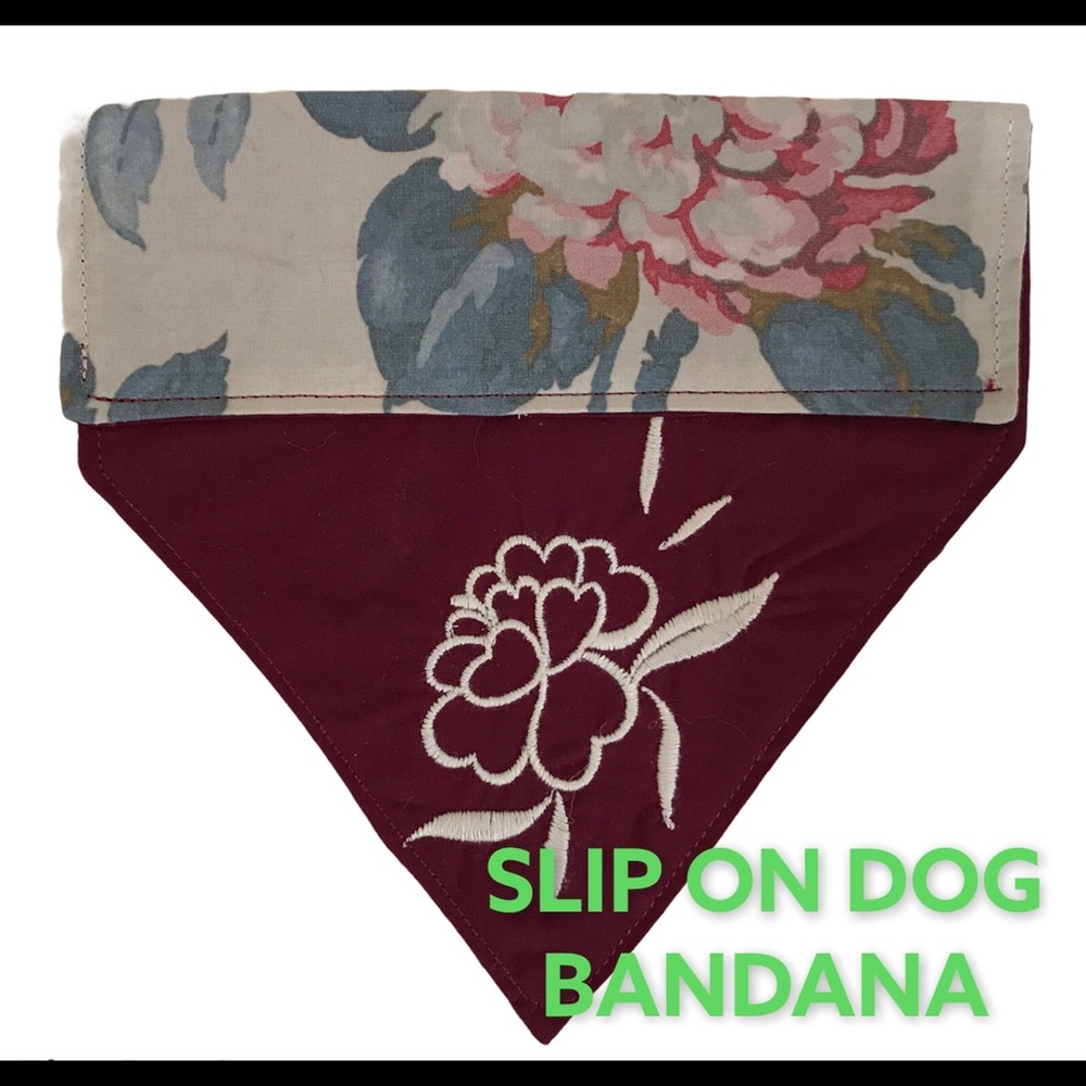 DOG BANDANA SLIP ON EMBROIDERED ROSE HAND MADE